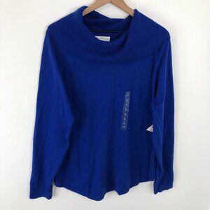 Kim Rogers Sweater Women Large Hyper Blue Cowl Neck Knit Cotton Long Sleeve NWT